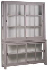 Vitrina, gri, din lemn de pin masiv cu aspect clasic, double , Lyon