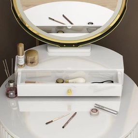 Masuta machiaj cu Oglinda LED si 1 Sertar pentru Cosmetice, Set Masa toaleta 60 cm, Alb, masuta cosmetica, vanity - SEA459