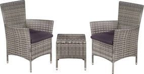 vidaXL Set mobilier bistro, 3 piese, gri, poliratan