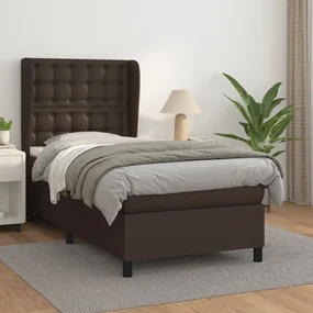 3129018 vidaXL Pat box spring cu saltea, maro, 100x200 cm, piele ecologică