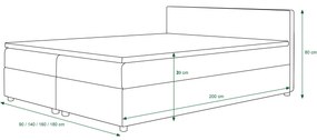 Pat matrimonial Boxspring 180 cm Linda (motiv + gri maro) (cu saltea și sp. depozitare). 1046635