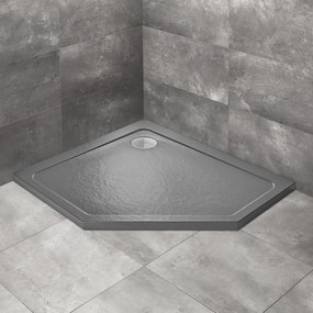Cadita dus pentagonala Radaway Doros PT E Stone 100x90 cm acril antracit stanga