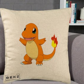 Perna Personalizata Charmander Pokemon, 40x40 cm, Bej, Husa Detasabila, Perna Inclusa, BEKZ®