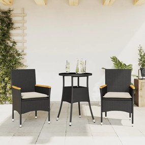 3278721 vidaXL Set mobilier de grădină cu perne 3 piese negru poliratan&sticlă