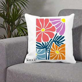 Perna Decorativa Flori Grafice Roz-Orange-Albastru, 40x40 cm, Alba Mata, Husa Detasabila, Perna Inclusa, BEKZ®