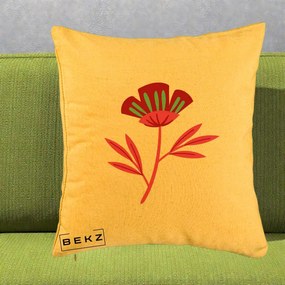 Perna Decorativa Floare Macul Roz-Rosu Grafic, 40x40 cm, Galben, Husa Detasabila, Perna Inclusa, BEKZ®