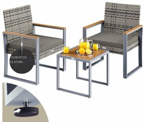Deuba Set balcon rattan 1+2 - gri/lemn