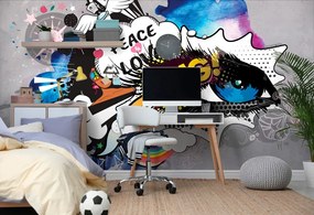 Tapet ochiul graffitti pe fundalul gri