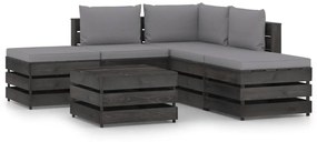 3068265 vidaXL Set mobilier de grădină cu perne, 6 piese, gri, lemn tratat