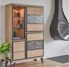 Vitrină stejar masiv Edge Personalizabilă, 101 × 42 × 166 cm - Tabac