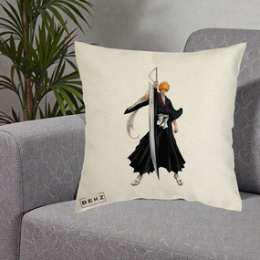 Perna Personalizata Bleach Ichigo Kurosaki Zangetsu, 40x40 cm, Ecru, Husa Detasabila, Perna Inclusa, BEKZ®