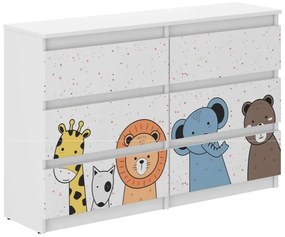 Comodă copii cu animale din poveste, 77 x 30 x 140 cm