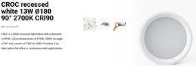 Spot LED incastrabil CROC IP44 recessed white 13W 18cm 90 grade 2700K CRI90