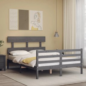 3195068 vidaXL Cadru de pat cu tăblie, dublu, gri, lemn masiv