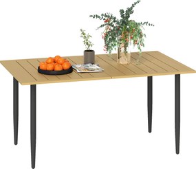 Outsunny Masă de grădină 150x90 cm, rezistentă la intemperii, masă de balcon din oțel cu orificiu pentru umbrelă, maro | Aosom Romania