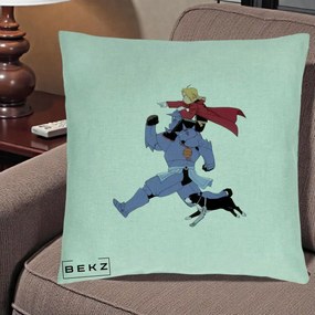 Perna Personalizata Fullmetal Alchemist Edward si Alphonse, 40x40 cm, Verde Menta, Husa Detasabila, Perna Inclusa, BEKZ®