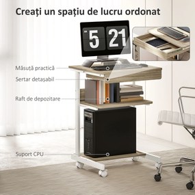 HOMCOM Birou PC cu Sertar Glisant și 2 Rafturi Deschise Alb și Stejar | Aosom Romania