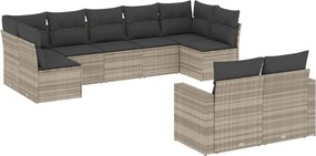 vidaXL Set canapele de grădină cu perne, 9 piese gri deschis poliratan