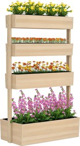 Outsunny Jardiniere înaltă din lemn cu 4 etaje, scară de flori cu căptușeală, găuri de drenaj, lemn natural | Aosom Romania