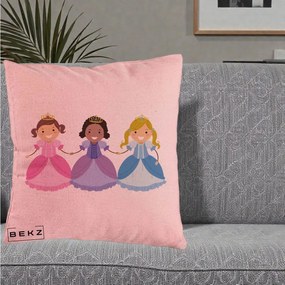 Perna Personalizata Printese Diverse Ilustratie, 40x40 cm, Roz, Husa Detasabila, Perna Inclusa, BEKZ®