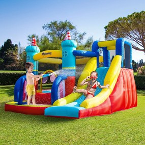 Castel Gonflabil 4 in 1 Outsunny pentru Copii de la 3 la 8 ani cu Tobogan, Trambulina, Piscina si Pompa inclusa, 265x260x200cm | Aosom Romania