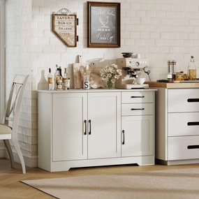 HOMCOM Mobilier bucătărie cu 2 sertare și 3 dulapuri, polițe reglabile, 120x38x79 cm, crem | Aosom Romania