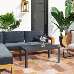 Outsunny Masă joasă de grădină, masă auxiliară de terasă dreptunghiulară, cadru din oțel, blat cu lamele, 101,5 x 61 x 46 cm, gri | Aosom Romania