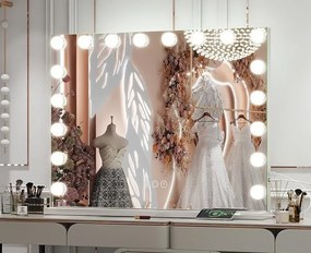 Oglindă cosmetică, sistem iluminare LED cu 3 culori, Senzor Tactil, Luminozitate Reglabilă, 18 becuri LED, Port de încărcare USB, Alb, 80x60 cm