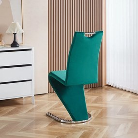 Scaun dining, model zigzag, cadru metalic, catifea, Verde