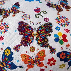 Cuvertura de pat cu model COLORFUL BUTTERFLY alb Dimensiune: 220 x 240 cm