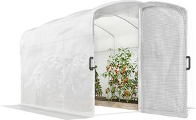 Outsunny Seră tunel de grădină 6m², seră tunel 300x200x195cm folie PE 220 g/m² margini prelungite 50 cm cu ușă alb | Aosom Romania