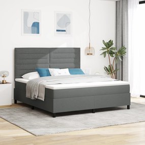vidaXL Pat cu saltea cu arcuri și LED - Gri închis - 180 x 200 cm din țesătură