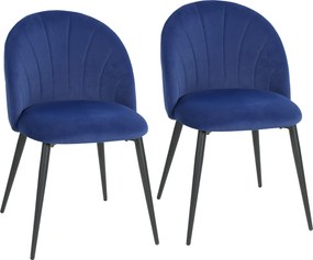 HOMCOM Set de 2 Scaune de Sufragerie din Catifea, Scaune de Bucătărie cu Spătar Curbat în Formă de Scoică, Picioare din Oțel, Stil Nordic, Scaune Capitonate pentru Bucătărie, Dormitor, Cameră de Zi, Albastru | Aosom Romania