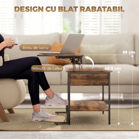 HOMCOM Măsuță de Cafea Ridicabilă cu Compartiment Ascuns și Raft, Maro | Aosom Romania