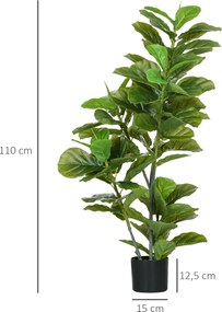 HOMCOM, Set de 2 plante artificiale Ficus Lyrata, arbori artificiali cu ghiveci inclus, înălțime 110 cm, verde | Aosom Romania