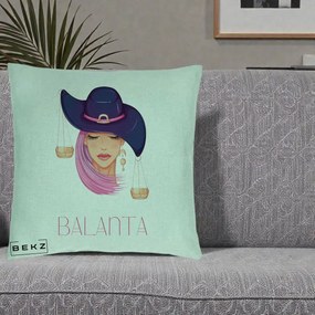 Perna Personalizata Zodiac Balanta Cowgirl, 40x40 cm, Verde Menta, Husa Detasabila, Perna Inclusa, BEKZ®