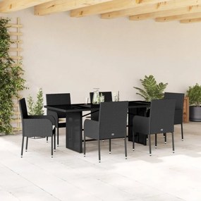 3213506 vidaXL Set mobilier de grădină cu perne, 7 piese, negru, poliratan