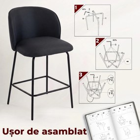 HOMCOM Set 2 scaune de bar cu spătar și suport pentru picioare, tapițerie textilă și picioare din oțel, negru | Aosom Romania