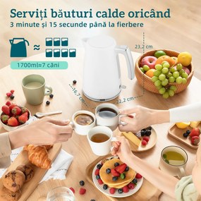 HOMCOM Set Fierbător Electric 2200W 1.7L și Prăjitor Dublu 7 Nivele Alb | Aosom Romania