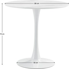 Masă de sufragerie, marmură deschisă/alb, diametru 80 cm, LORIAN