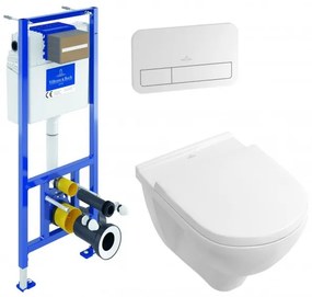 Set vas WC rimless suspendat, Villeroy&amp;Boch O.novo, cu capac inchidere lenta, rezervor si clapeta, 5660HR01+92099600+92249068