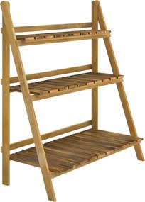 Outsunny Suport pentru Plante Pliabil, Jardinieră cu 3 Niveluri, Raft de Exterior pentru Plante, 80x37x93 cm, Lemn Natural | Aosom Romania