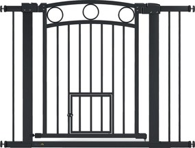 PawHut Poartă pentru animale de companie, grilaj pentru scări 77 cm, lățime reglabilă 76-104 cm, cu ușă pentru pisici, pentru scări și deschideri de ușă, Negru | Aosom Romania