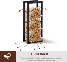Raft pentru Lemne pentru interior/exterior, din fier, Negru, 40x25x100cm HOMCOM | Aosom Romania