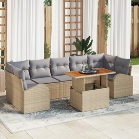 vidaXL Set de dining pentru grădină cu 8 piese cu perne Bej Ratan Policel
