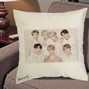 Perna Personalizata K-pop BTS Foto Grup Landscape Pastel, 40x40 cm, Ecru, Husa Detasabila, Perna Inclusa, BEKZ®