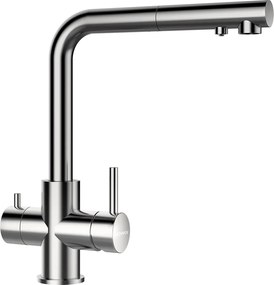 Baterie bucatarie Schock Vitus Inox Periat cu cap extractibil, 3 cai, cartus ceramic