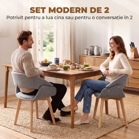 HOMCOM Set 2 Scaune Dining Ergonomice din Material Gri Deschis | Aosom Romania