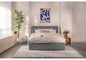 Pat matrimonial albastru tapițat cu spațiu de depozitare cu somieră 180x200 cm Thessa Bold – Bonami Selection