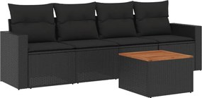 vidaXL Set mobilier de grădină cu perne, 5 piese, negru, poliratan